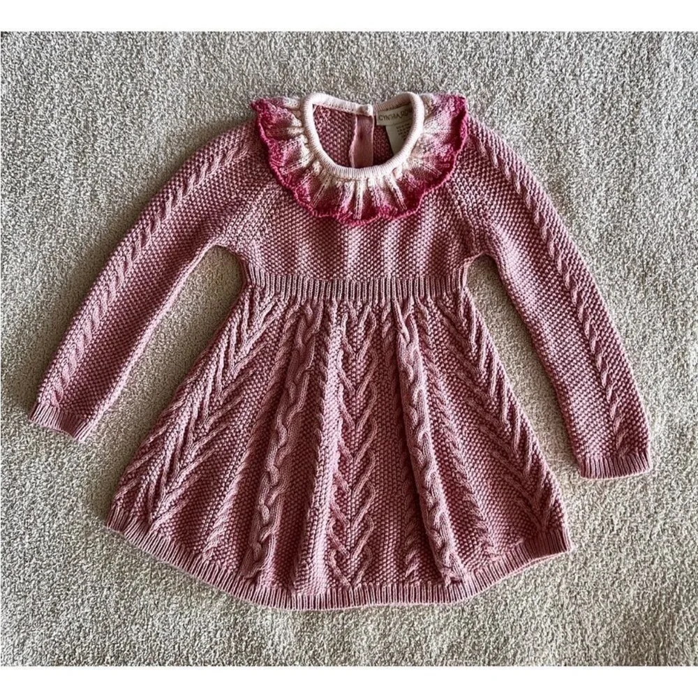 CYNTHIA ROWLEY little girls knit sweater dress blush pink size 6-9 months